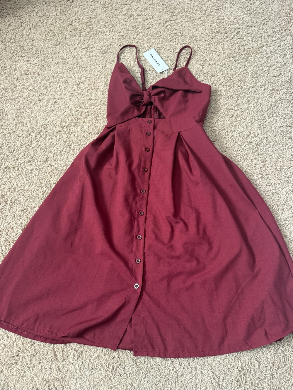 Burgundy Tie-Front Button-Down Sundress